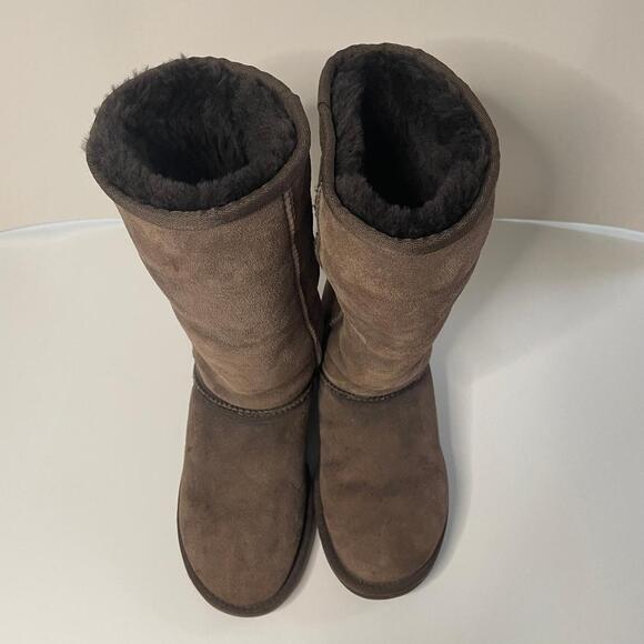 UGG Australia Leather Sheepskin Classic Tall Rollover 5815 Chestnut Brown Size 5 - Picture 8 of 9